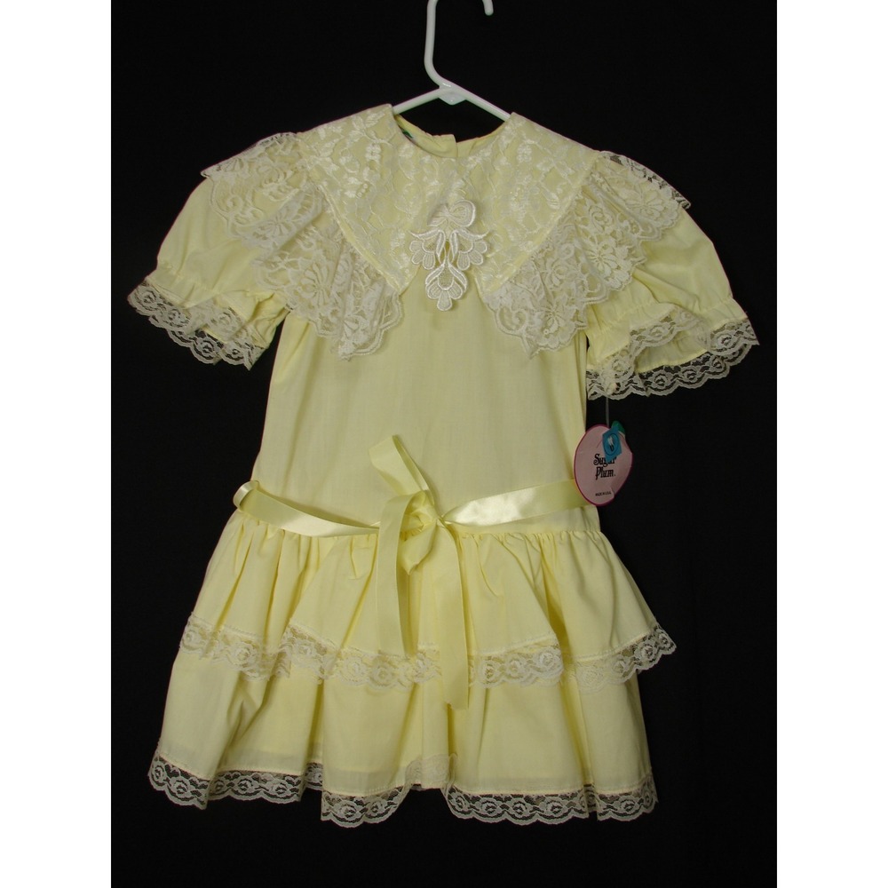 New Vtg Sugar Plum Circle Dress Sz 6 Yellow Lace Ruffle Party Pageant Easter